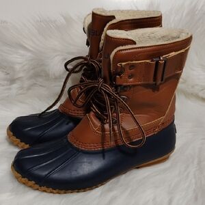 JBU Tan/Blue Big Kids Lace-Up Boots Sz.6.5 Or Women's 8/8.5